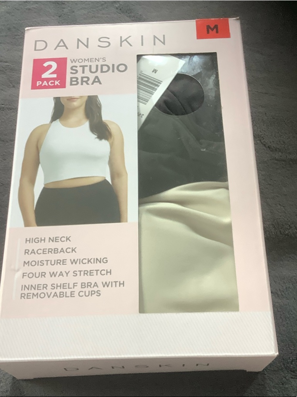 Danskin Women's 2-Pack Studio Bra in Black Salt and Moonbeam